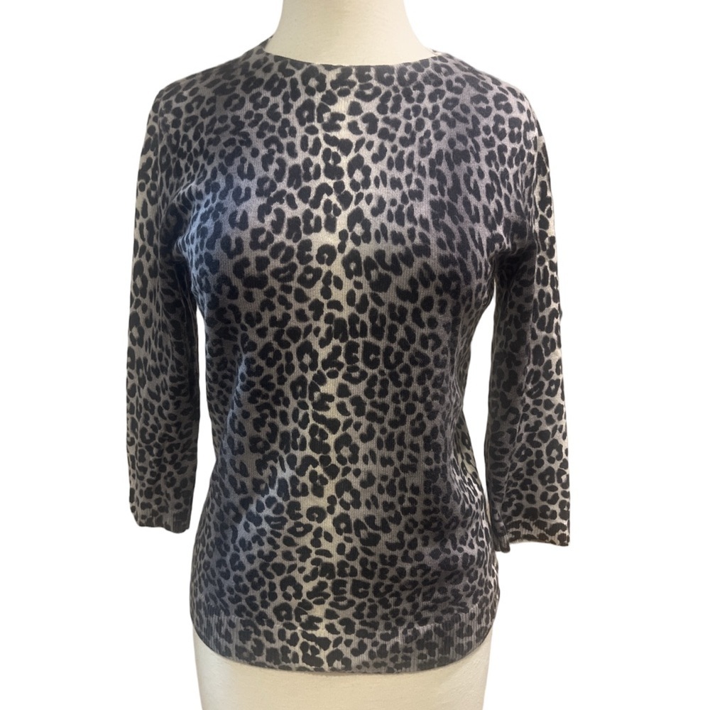 Talbots 100% Cashmere Black and Gray Animal Print 3/4 Sleeve Sweater